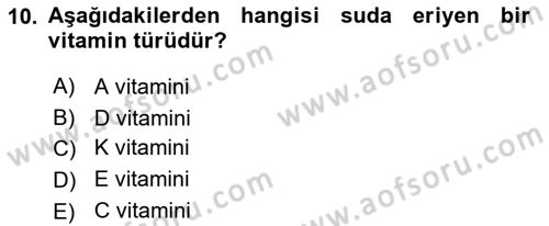 Beslenmenin Temel İlkeleri Dersi 2023 - 2024 Yılı (Vize) Ara Sınav Soruları 10. Soru