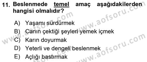 Beslenmenin Temel İlkeleri Dersi 2023 - 2024 Yılı (Vize) Ara Sınav Soruları 11. Soru