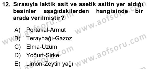 Beslenmenin Temel İlkeleri Dersi 2023 - 2024 Yılı (Vize) Ara Sınav Soruları 12. Soru