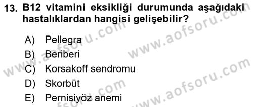 Beslenmenin Temel İlkeleri Dersi 2023 - 2024 Yılı (Vize) Ara Sınav Soruları 13. Soru