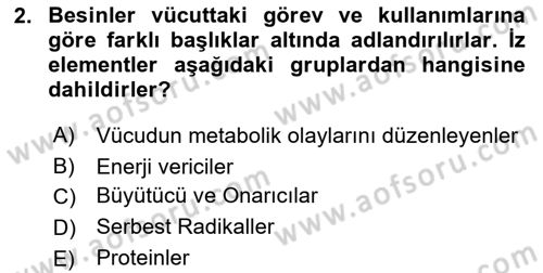 Beslenmenin Temel İlkeleri Dersi 2023 - 2024 Yılı (Vize) Ara Sınav Soruları 2. Soru