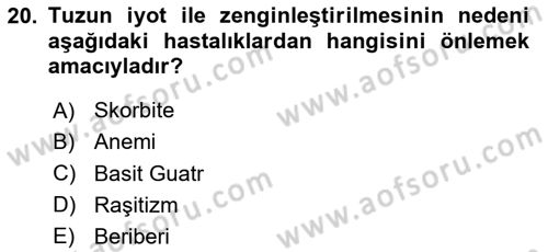 Beslenmenin Temel İlkeleri Dersi 2023 - 2024 Yılı (Vize) Ara Sınav Soruları 20. Soru