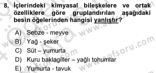 Beslenmenin Temel İlkeleri Dersi 2023 - 2024 Yılı (Vize) Ara Sınav Soruları 8. Soru