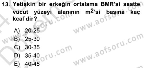 Beslenmenin Temel İlkeleri Dersi 2023 - 2024 Yılı (Final) Dönem Sonu Sınav Soruları 13. Soru