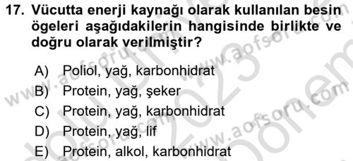 Beslenmenin Temel İlkeleri Dersi 2023 - 2024 Yılı (Final) Dönem Sonu Sınav Soruları 17. Soru