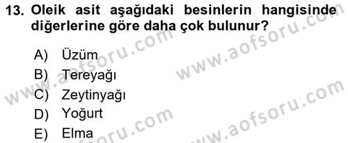 Beslenmenin Temel İlkeleri Dersi 2023 - 2024 Yılı Yaz Okulu Sınav Soruları 13. Soru