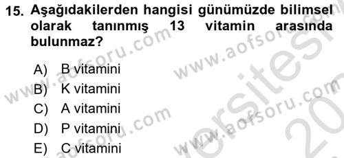 Beslenmenin Temel İlkeleri Dersi 2023 - 2024 Yılı Yaz Okulu Sınav Soruları 15. Soru