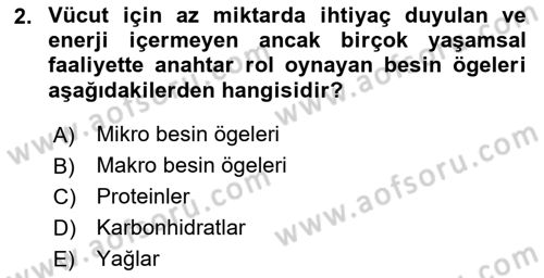 Beslenmenin Temel İlkeleri Dersi 2023 - 2024 Yılı Yaz Okulu Sınav Soruları 2. Soru