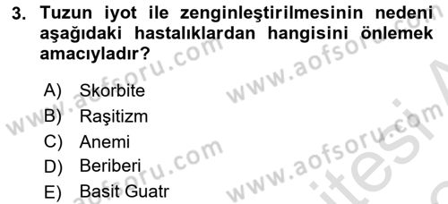 Beslenmenin Temel İlkeleri Dersi 2023 - 2024 Yılı Yaz Okulu Sınav Soruları 3. Soru