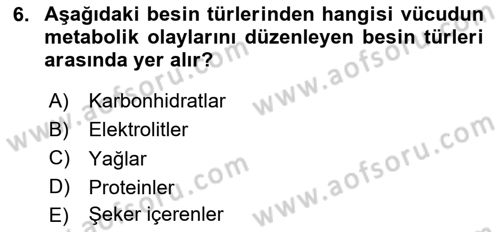 Beslenmenin Temel İlkeleri Dersi 2023 - 2024 Yılı Yaz Okulu Sınav Soruları 6. Soru