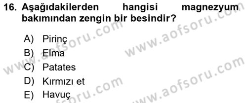 Beslenmenin Temel İlkeleri Dersi 2024 - 2025 Yılı (Vize) Ara Sınav Soruları 16. Soru