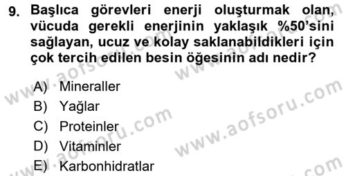 Beslenmenin Temel İlkeleri Dersi 2024 - 2025 Yılı (Vize) Ara Sınav Soruları 9. Soru