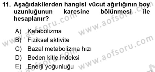 Beslenmenin Temel İlkeleri Dersi 2024 - 2025 Yılı (Final) Dönem Sonu Sınav Soruları 11. Soru