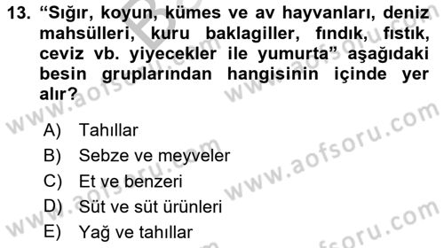 Beslenmenin Temel İlkeleri Dersi 2024 - 2025 Yılı (Final) Dönem Sonu Sınav Soruları 13. Soru