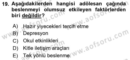 Beslenmenin Temel İlkeleri Dersi 2024 - 2025 Yılı (Final) Dönem Sonu Sınav Soruları 19. Soru