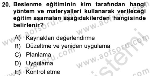 Beslenmenin Temel İlkeleri Dersi 2024 - 2025 Yılı (Final) Dönem Sonu Sınav Soruları 20. Soru