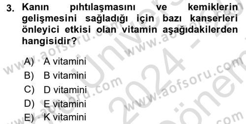 Beslenmenin Temel İlkeleri Dersi 2024 - 2025 Yılı (Final) Dönem Sonu Sınav Soruları 3. Soru