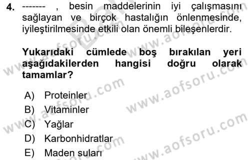Beslenmenin Temel İlkeleri Dersi 2024 - 2025 Yılı (Final) Dönem Sonu Sınav Soruları 4. Soru