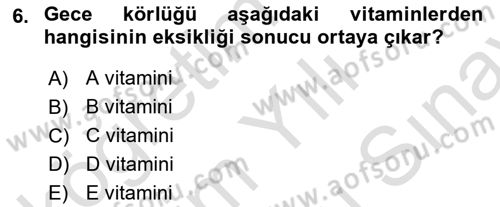 Beslenmenin Temel İlkeleri Dersi 2024 - 2025 Yılı (Final) Dönem Sonu Sınav Soruları 6. Soru