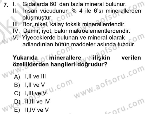 Beslenmenin Temel İlkeleri Dersi 2024 - 2025 Yılı Yaz Okulu Sınav Soruları 7. Soru