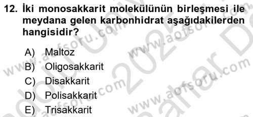 Beslenmenin Temel İlkeleri Dersi 2025 - 2026 Yılı (Vize) Ara Sınav Soruları 12. Soru