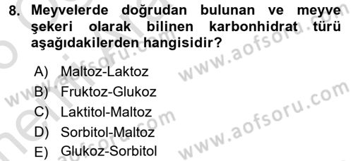 Beslenmenin Temel İlkeleri Dersi 2025 - 2026 Yılı (Vize) Ara Sınav Soruları 8. Soru