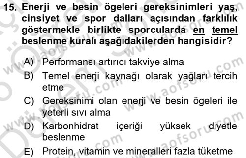 Beslenmenin Temel İlkeleri Dersi 2025 - 2026 Yılı (Final) Dönem Sonu Sınav Soruları 15. Soru