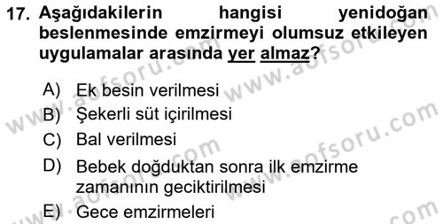 Beslenmenin Temel İlkeleri Dersi 2025 - 2026 Yılı (Final) Dönem Sonu Sınav Soruları 17. Soru