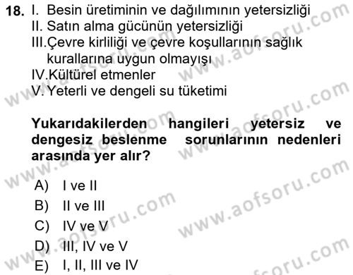Beslenmenin Temel İlkeleri Dersi 2025 - 2026 Yılı (Final) Dönem Sonu Sınav Soruları 18. Soru