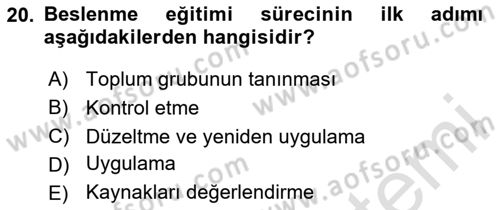 Beslenmenin Temel İlkeleri Dersi 2025 - 2026 Yılı (Final) Dönem Sonu Sınav Soruları 20. Soru