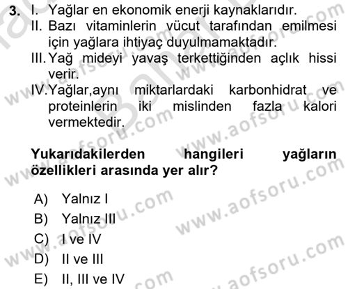 Beslenmenin Temel İlkeleri Dersi 2025 - 2026 Yılı (Final) Dönem Sonu Sınav Soruları 3. Soru