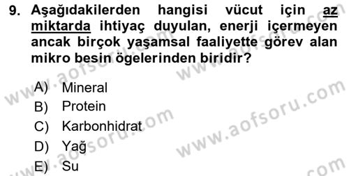 Beslenmenin Temel İlkeleri Dersi 2025 - 2026 Yılı (Final) Dönem Sonu Sınav Soruları 9. Soru