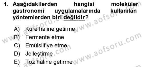 Gastronomi Ve Sürdürülebilirlik Dersi 2020 - 2021 Yılı Yaz Okulu Sınavı 1. Soru