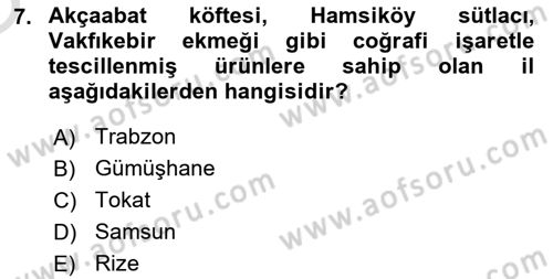 Gastronomi Ve Sürdürülebilirlik Dersi 2020 - 2021 Yılı Yaz Okulu Sınavı 7. Soru