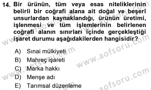 Gastronomi Ve Sürdürülebilirlik Dersi 2021 - 2022 Yılı (Vize) Ara Sınavı 14. Soru