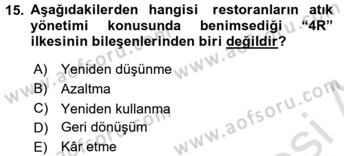 Gastronomi Ve Sürdürülebilirlik Dersi 2021 - 2022 Yılı (Vize) Ara Sınavı 15. Soru