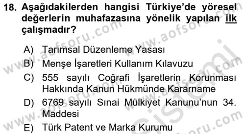 Gastronomi Ve Sürdürülebilirlik Dersi 2021 - 2022 Yılı (Vize) Ara Sınavı 18. Soru