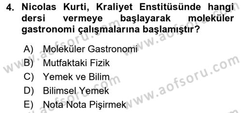 Gastronomi Ve Sürdürülebilirlik Dersi 2021 - 2022 Yılı (Vize) Ara Sınavı 4. Soru