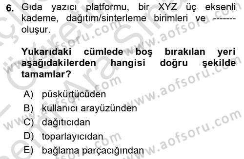 Gastronomi Ve Sürdürülebilirlik Dersi 2021 - 2022 Yılı (Vize) Ara Sınavı 6. Soru