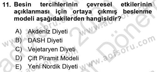 Gastronomi Ve Sürdürülebilirlik Dersi 2021 - 2022 Yılı (Final) Dönem Sonu Sınavı 11. Soru