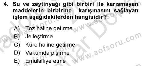 Gastronomi Ve Sürdürülebilirlik Dersi 2021 - 2022 Yılı (Final) Dönem Sonu Sınavı 4. Soru