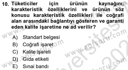 Gastronomi Ve Sürdürülebilirlik Dersi 2021 - 2022 Yılı Yaz Okulu Sınav Soruları 10. Soru