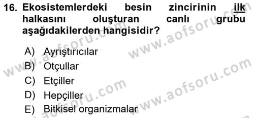 Gastronomi Ve Sürdürülebilirlik Dersi 2021 - 2022 Yılı Yaz Okulu Sınavı 16. Soru