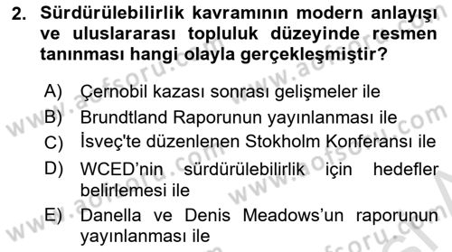 Gastronomi Ve Sürdürülebilirlik Dersi 2021 - 2022 Yılı Yaz Okulu Sınavı 2. Soru