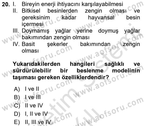 Gastronomi Ve Sürdürülebilirlik Dersi 2021 - 2022 Yılı Yaz Okulu Sınavı 20. Soru