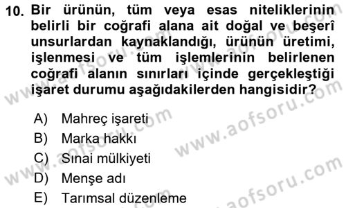 Gastronomi Ve Sürdürülebilirlik Dersi 2022 - 2023 Yılı Yaz Okulu Sınavı 10. Soru