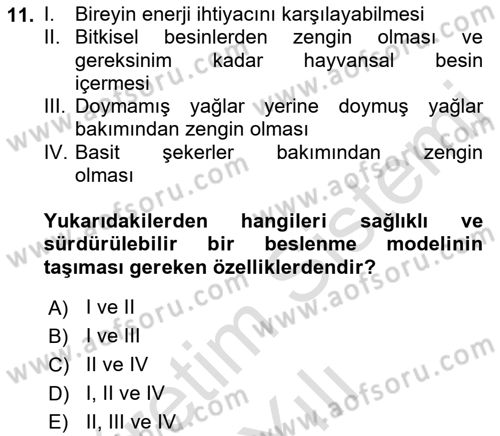 Gastronomi Ve Sürdürülebilirlik Dersi 2022 - 2023 Yılı Yaz Okulu Sınavı 11. Soru