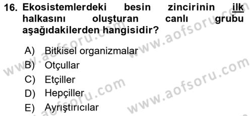 Gastronomi Ve Sürdürülebilirlik Dersi 2022 - 2023 Yılı Yaz Okulu Sınavı 16. Soru