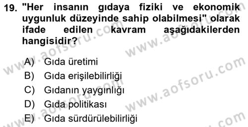 Gastronomi Ve Sürdürülebilirlik Dersi 2022 - 2023 Yılı Yaz Okulu Sınavı 19. Soru