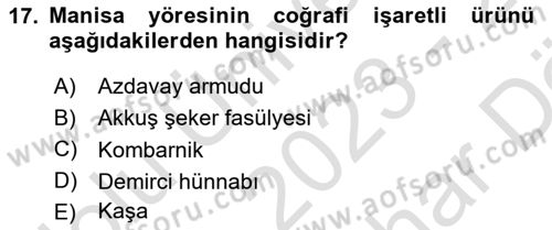 Gastronomi Ve Sürdürülebilirlik Dersi 2023 - 2024 Yılı (Vize) Ara Sınav Soruları 17. Soru
